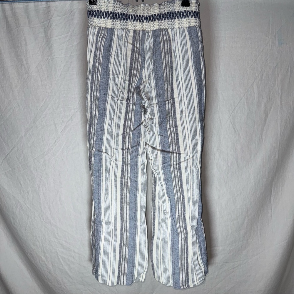 Linen Blend Striped Wide Leg Blue White Smocked Pants Indigo Rein Womens Size M - Picture 4 of 7